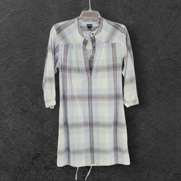 Patagonia Dresses & Skirts - Patagonia Dress Women's Sz 2 Mini Plaid 3/4 Sleeve Tie Waist Flannel